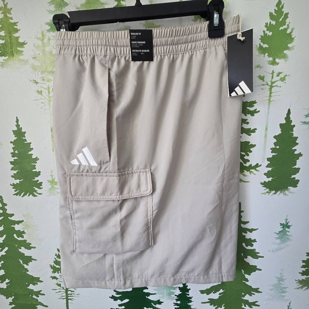 Adidas Men's Light Beige Cargo Shorts with Flap Pocket